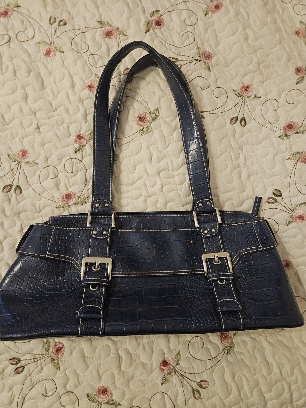 Y2k Worthington Navy Croc-Embossed Shoulder Bag